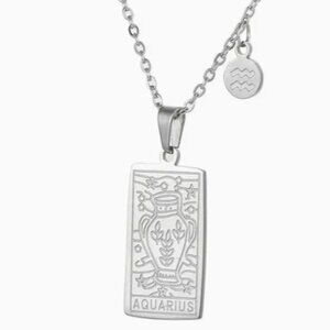 Aquarius  Zodiac Pendant Necklace 18K Gold Electro-Plated Stainless Steel Silver